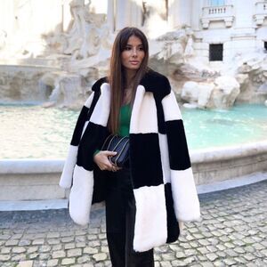 Mango Iconic Checked Fur Coat New